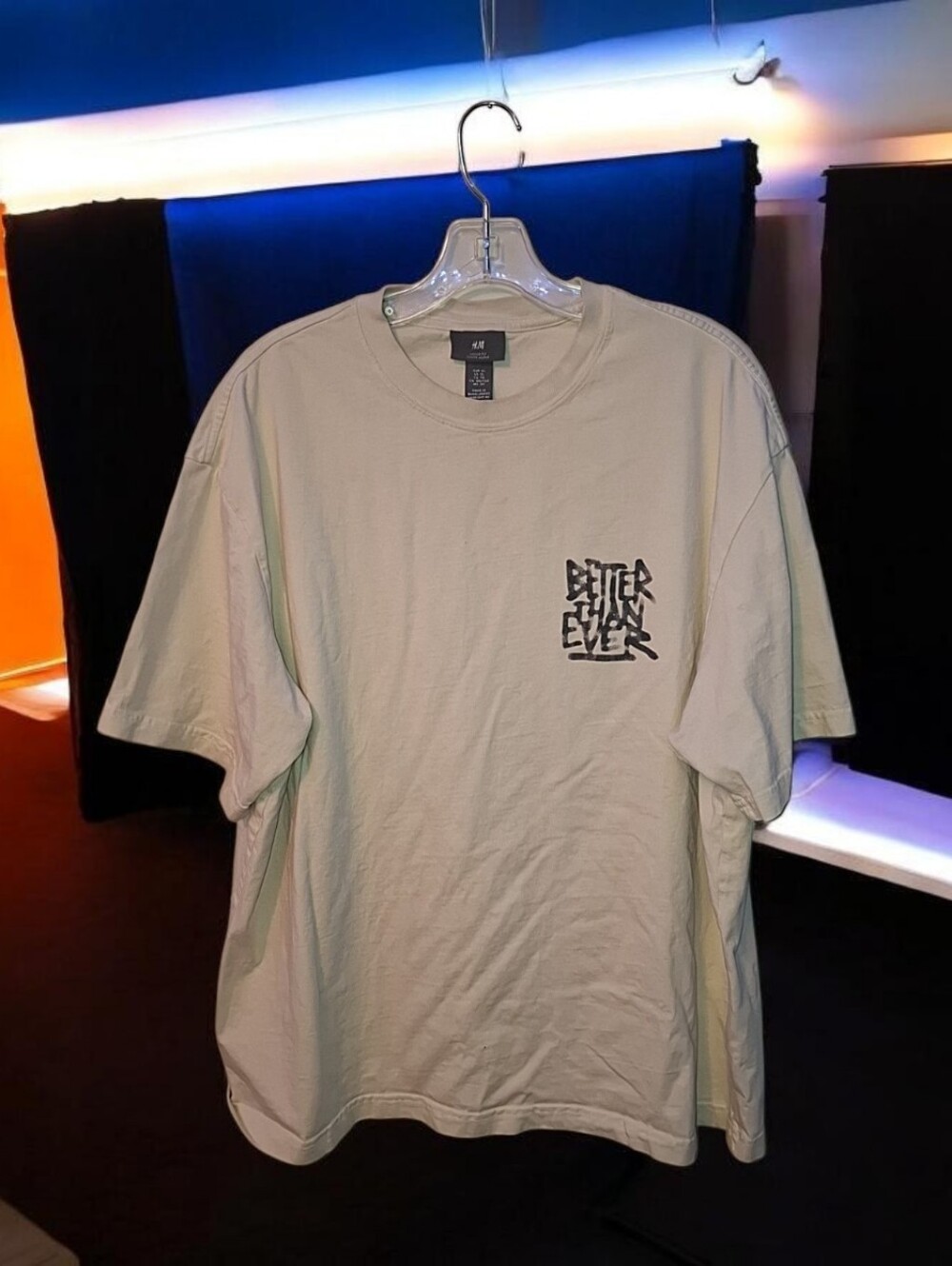 H&M Men's Pale Green 'Better Even' Graphic Crew Tee